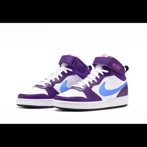 Nike Little Kid's Court Borough Mid 2 Shoes White Eggplant Blue size 9c NEW